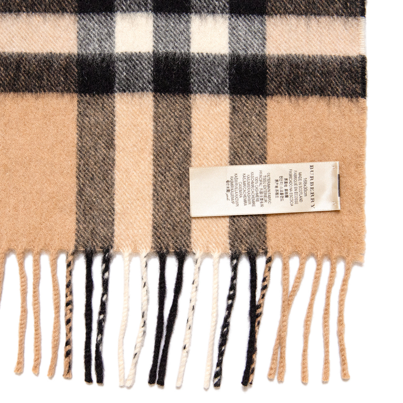 Exclusive Burberry Cashmere Giant Check Fringe Scarf — Top View