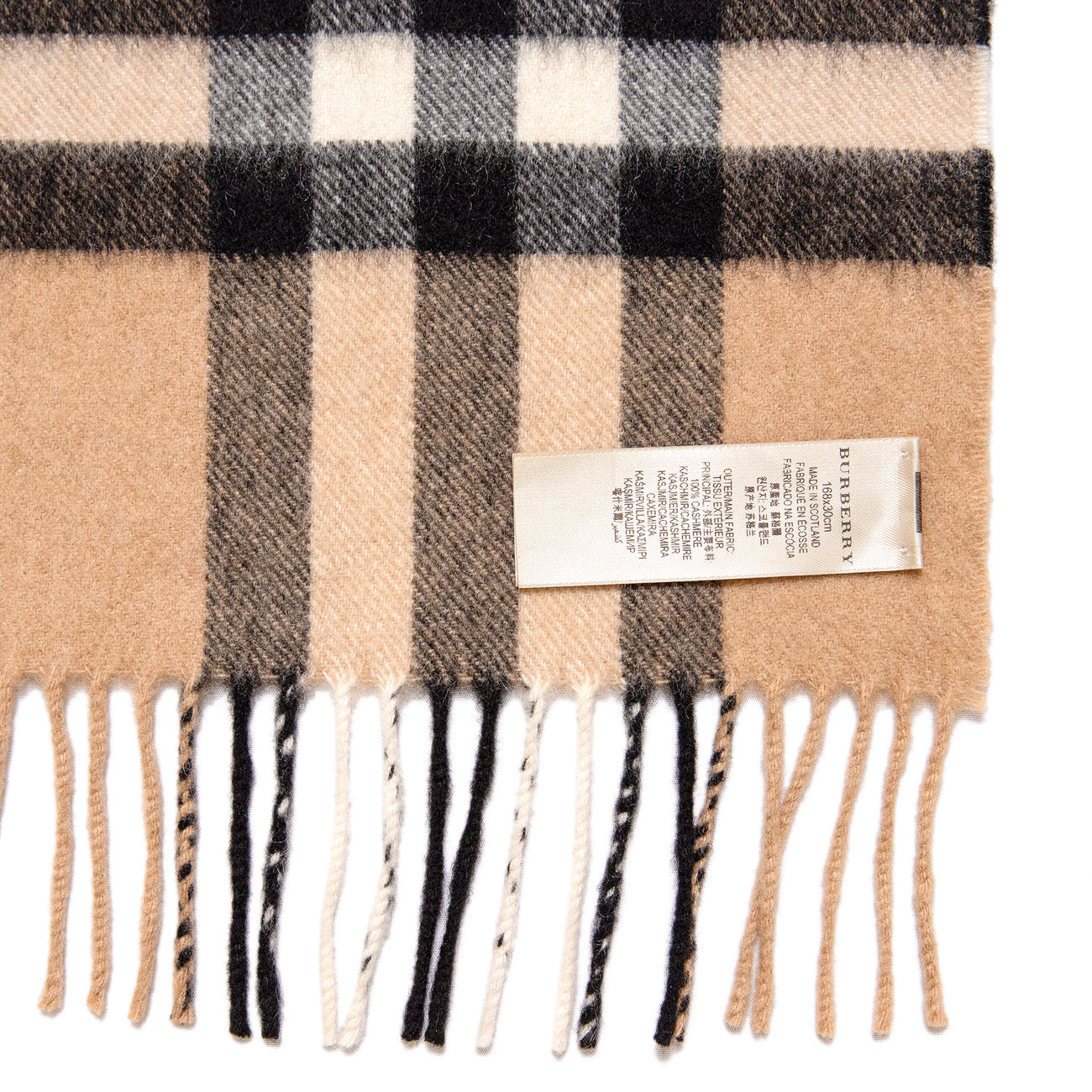 Exclusive Burberry Cashmere Giant Check Fringe Scarf — Top View