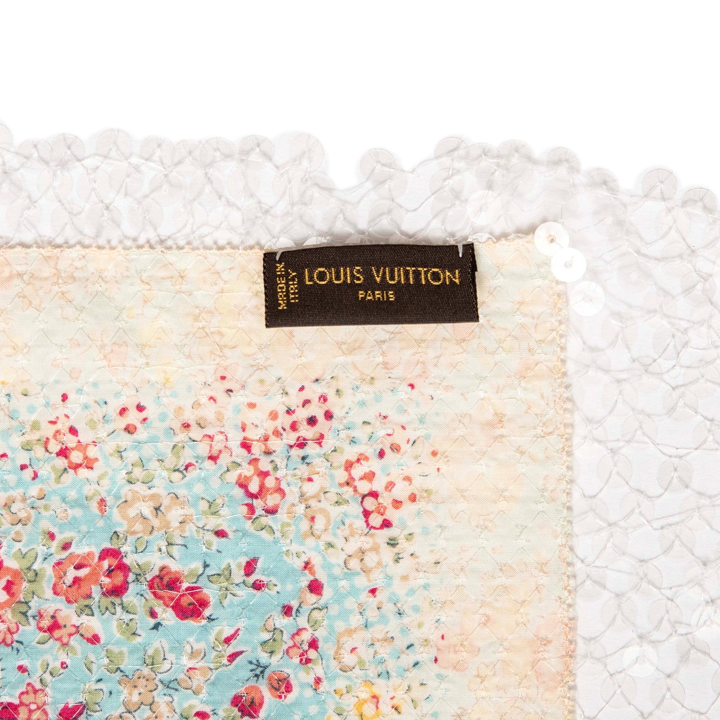 Exclusive Louis Vuitton Cotton Sequin 'LOVE' Floral Stole — Back View