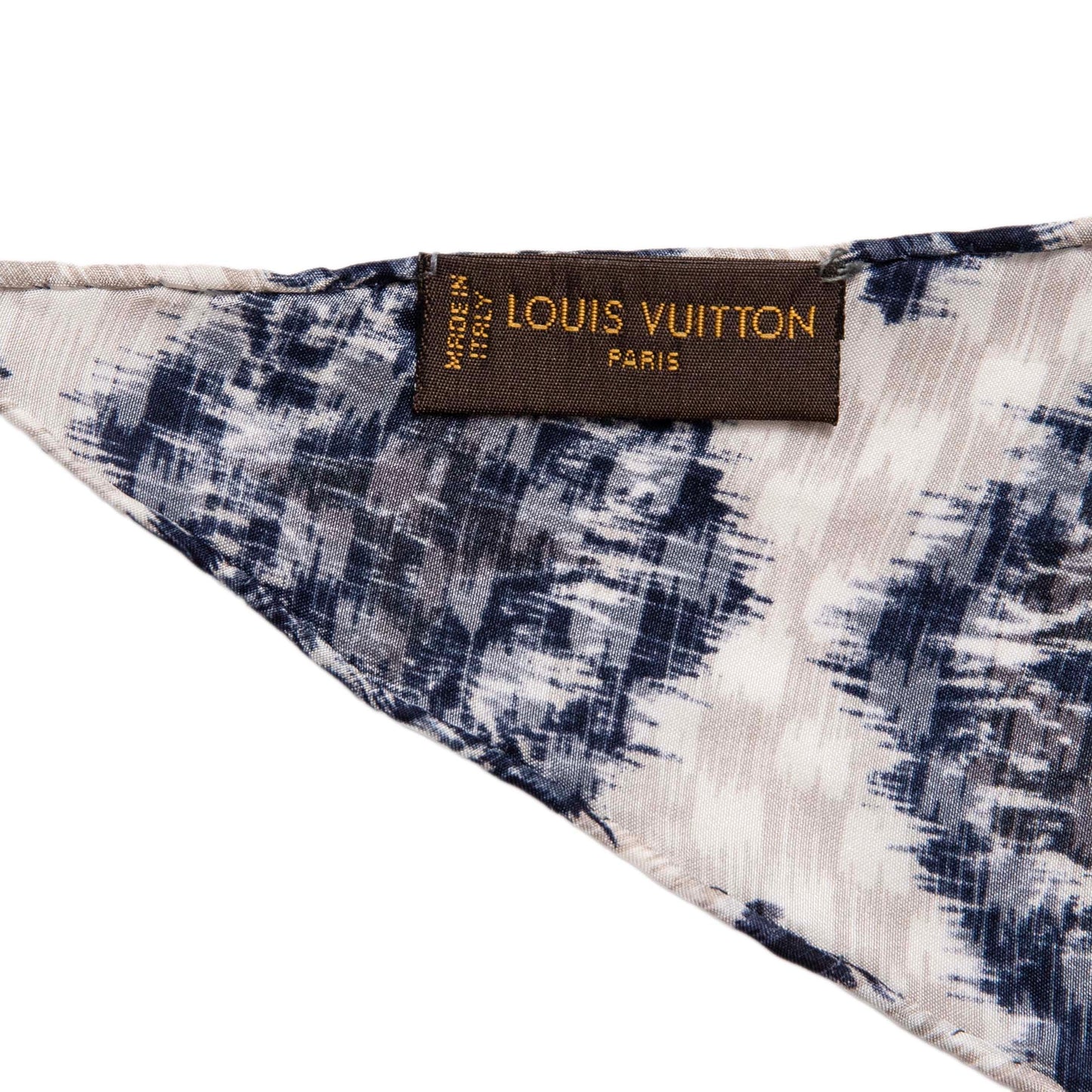 Exclusive Louis Vuitton Blue White Monogram Silk Scarf — Detail View