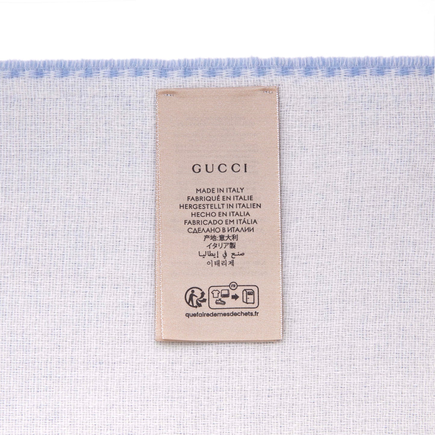 Exclusive Gucci Blue Ivory Wool Cashmere Interlocking G Scarf — Top View