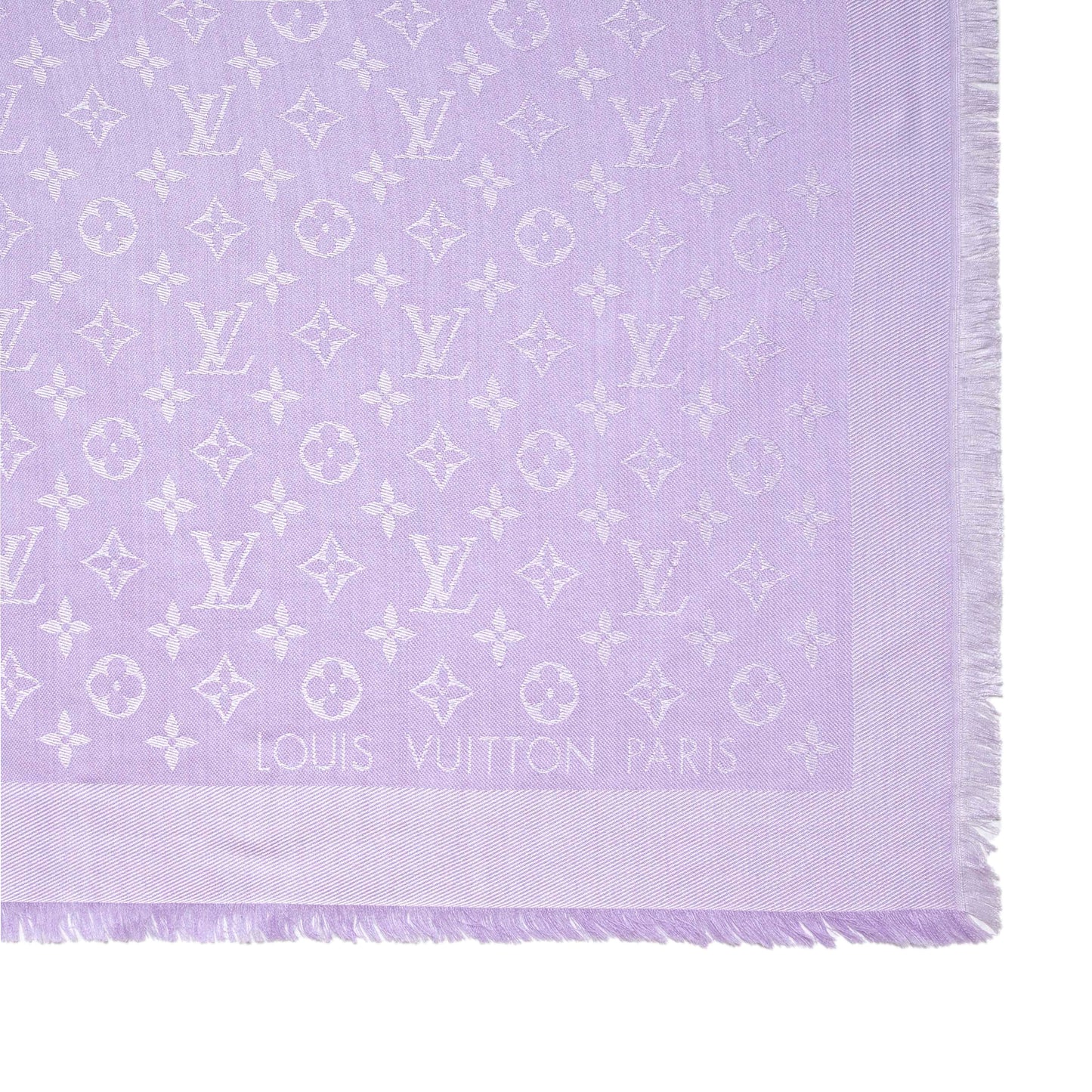 Exclusive Louis Vuitton Mauve Silk Wool Monogram Shawl — Top View