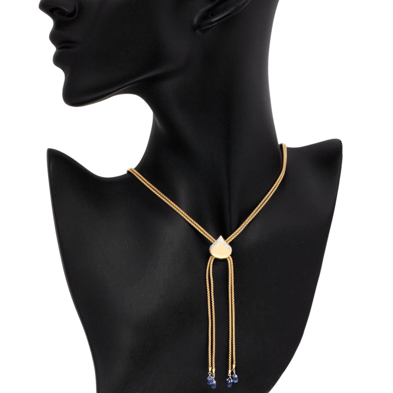 Exclusive 18K Gold Sapphire Diamond Lariat Necklace — Top View