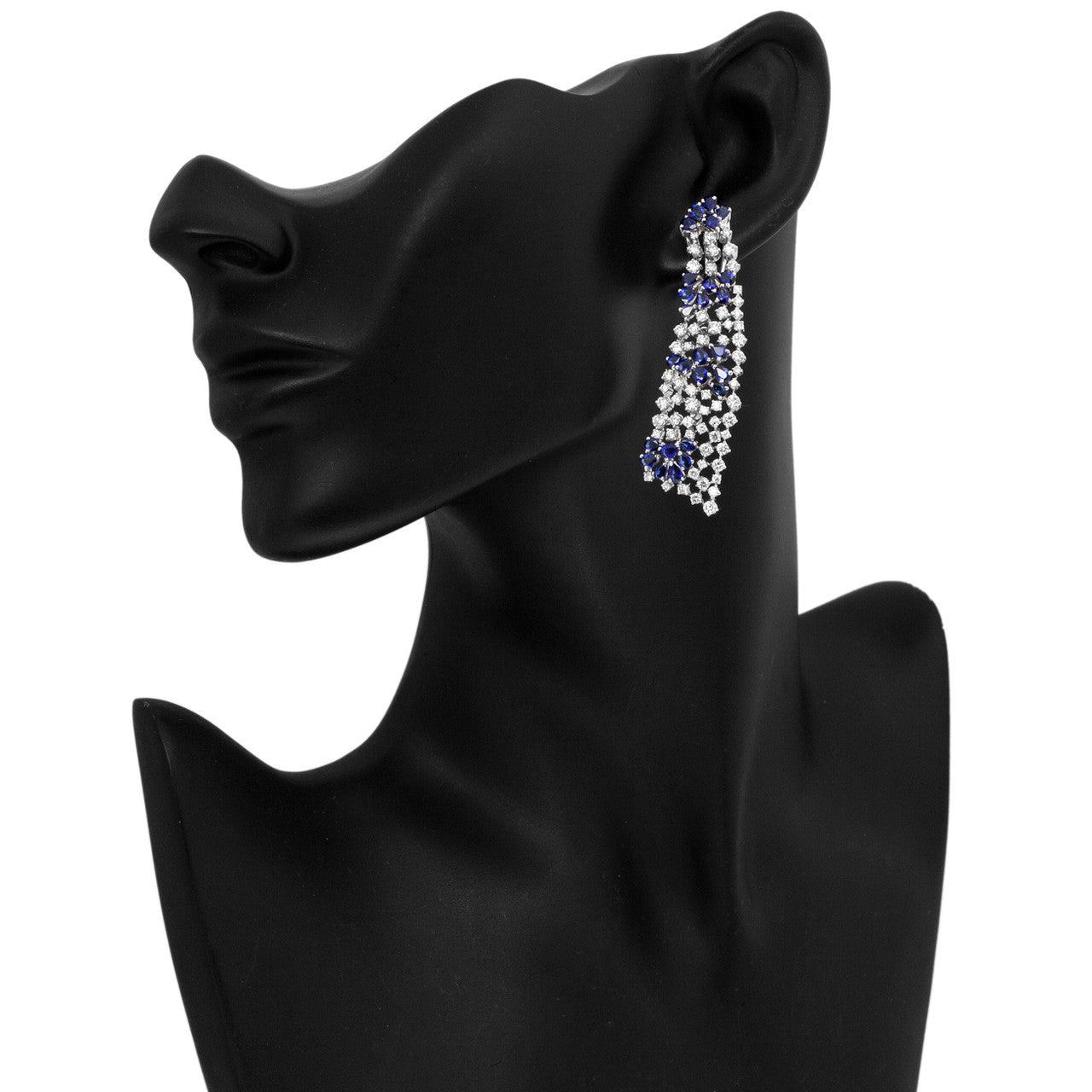 Exclusive 14K White Gold Diamond Sapphire Drop Earrings — Back View