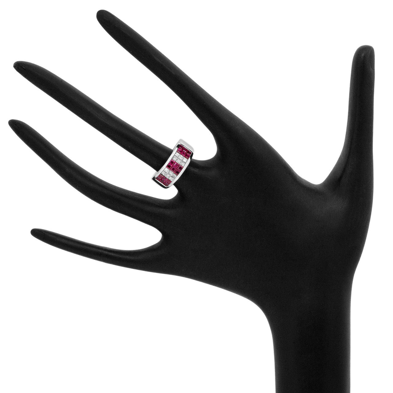 Exclusive 18K White Gold Ruby Diamond Invisible Set Ring — Back View