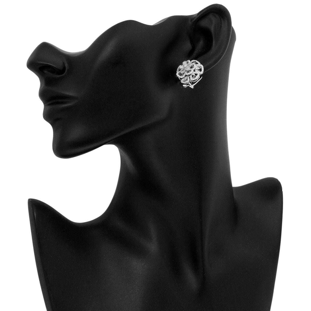 Exclusive 2.44ct Diamond Flower Cluster Earrings | 18K White Gold Blossom Studs — Back View