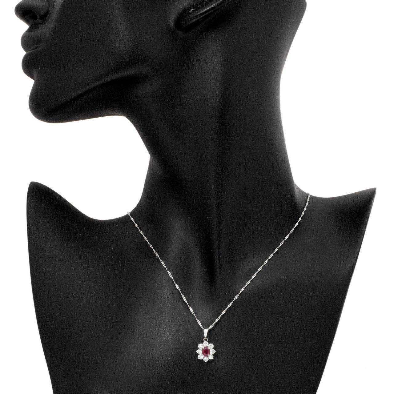Exclusive 18K White Gold Diamond Ruby Pendant Necklace — Top View