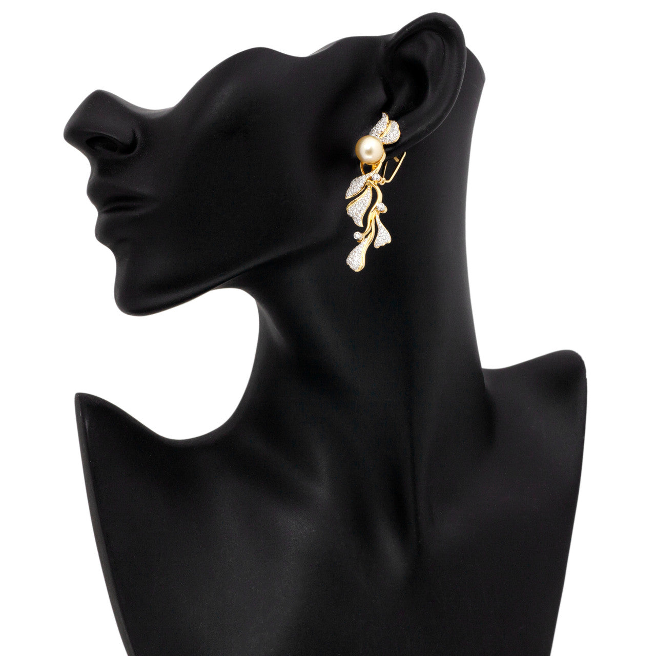 Exclusive 18K Gold Diamond South Sea Pearl Earrings — Top View