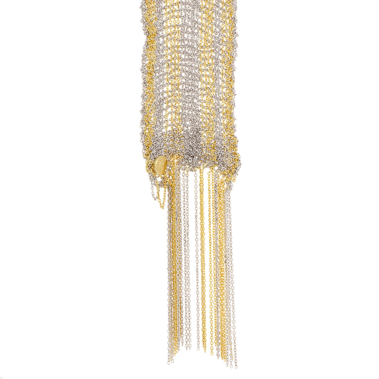 Exclusive 18K Yellow & White Gold Woven Mesh Scarf Necklace — Side View