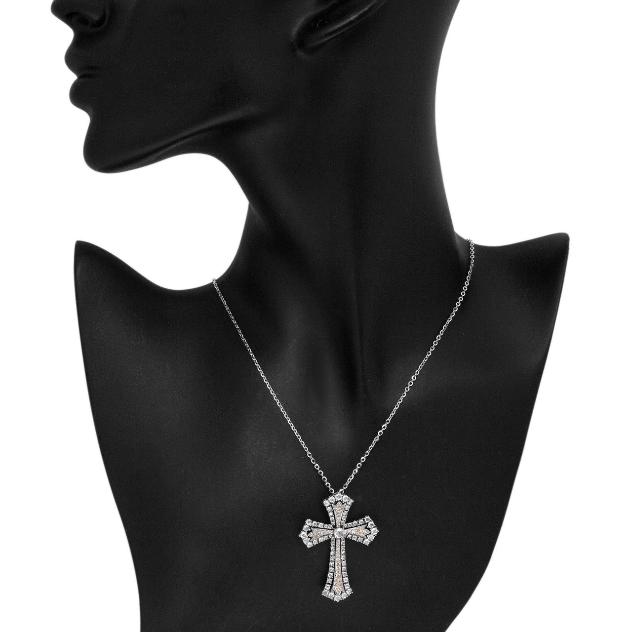 Exclusive 18K White Gold Rose Cut Diamond Cross Pendant — Detail View