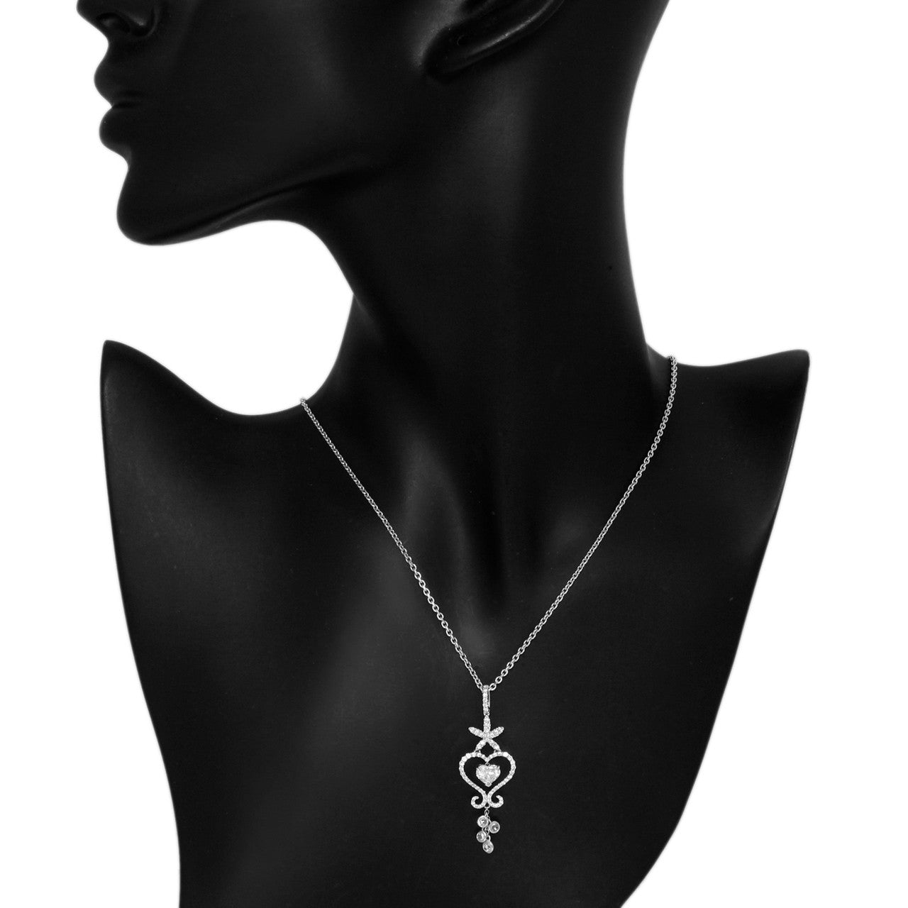 Exclusive 18K White Gold Heart Shaped Diamond Pendant Necklace — Back View