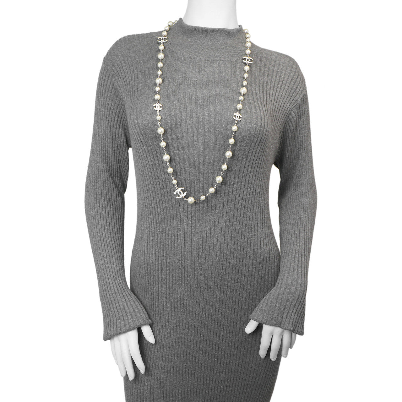 Exclusive Chanel Pearl Crystal CC Long Necklace — Top View