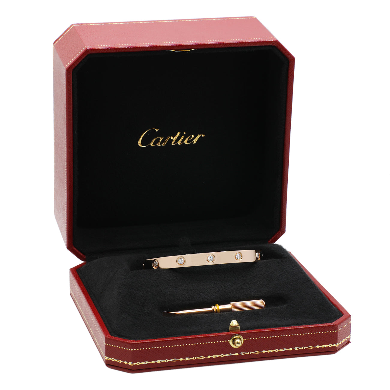 Exclusive Cartier 18K Rose Gold 10 Diamond Love Bracelet — Top View