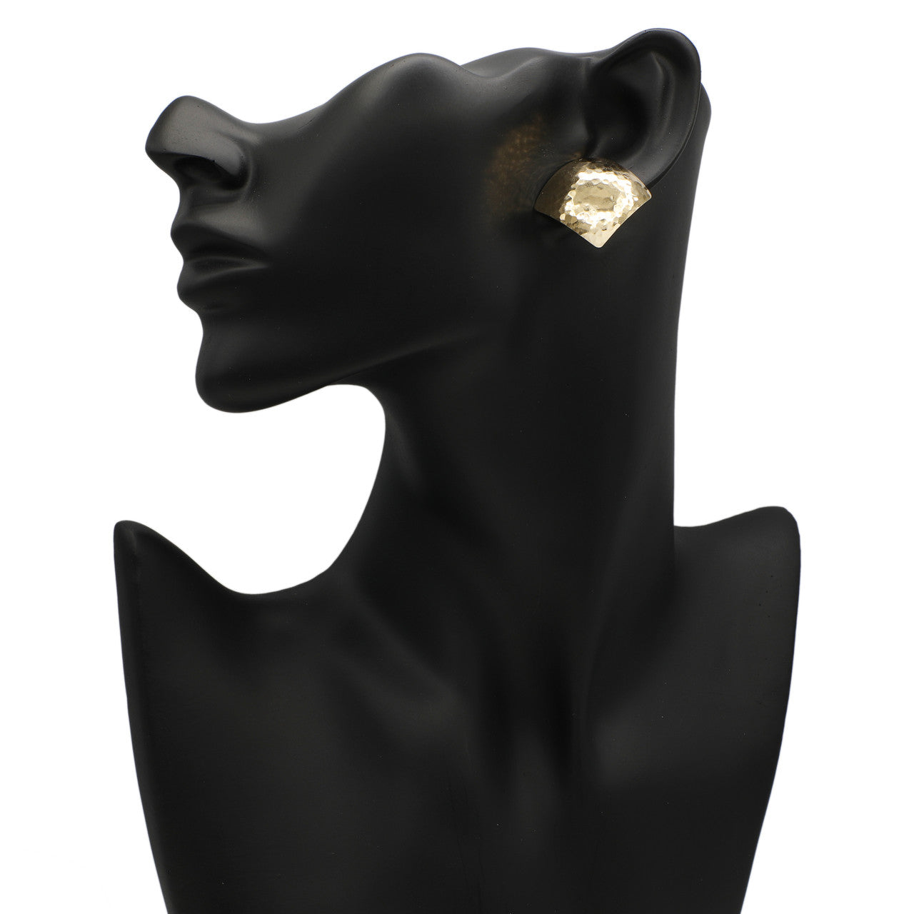 Exclusive 14K Yellow Gold Hammer Finished Earrings — Back View