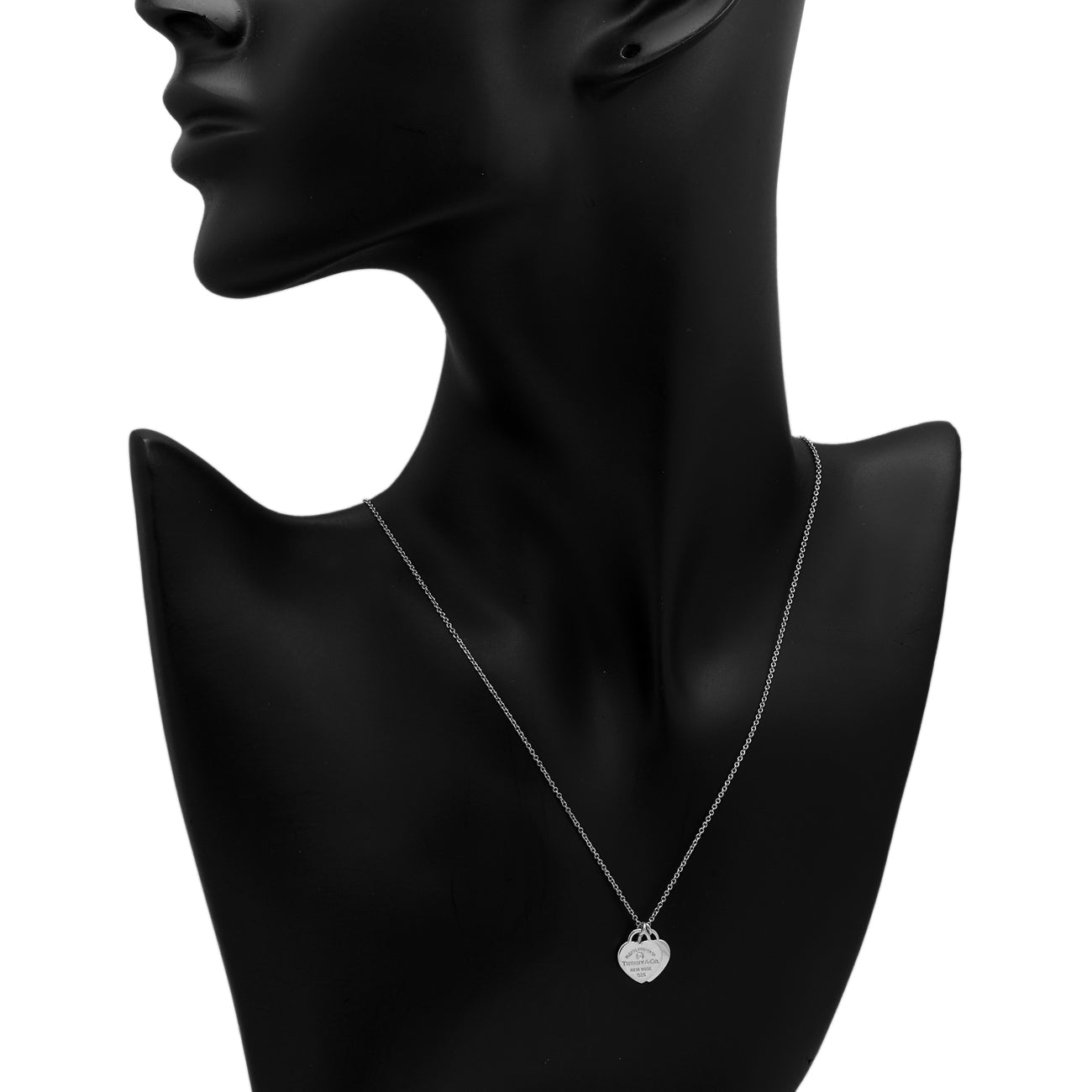 Exclusive Tiffany & Co. Sterling Silver Diamond Mini Return to Tiffany Double Heart Necklace — Detail View
