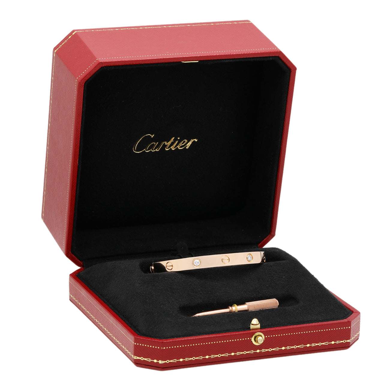 Exclusive Cartier 18K Rose Gold 4 Diamond Classic Love Bracelet — Top View