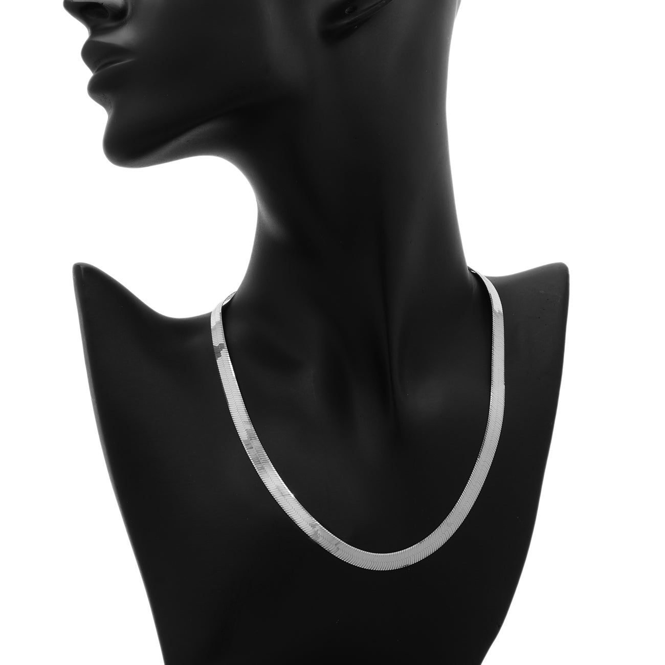 Exclusive 18K Solid White Gold Flat Herringbone Chain — Back View