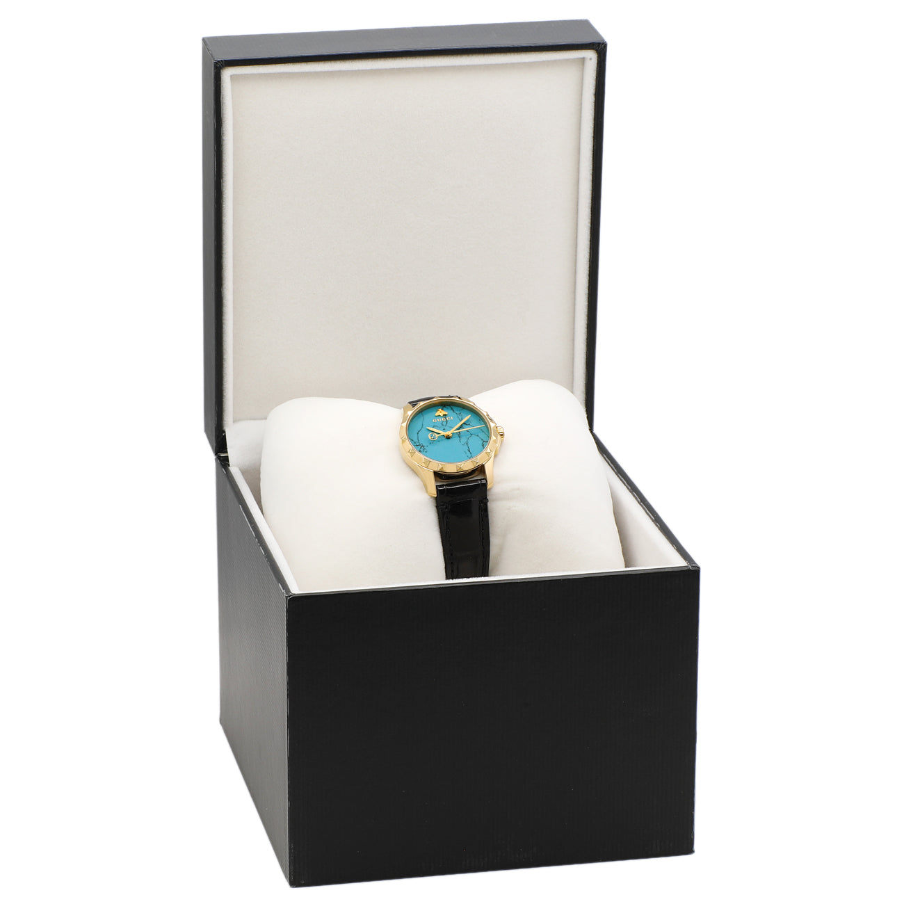 Exclusive Gucci G-Timeless 27mm Turquoise Quartz Watch — Lifestyle View