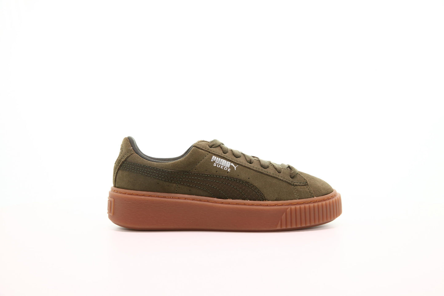 Exclusive Puma Suede Platform Animal Womens "Olive Night" — 4 — Front View