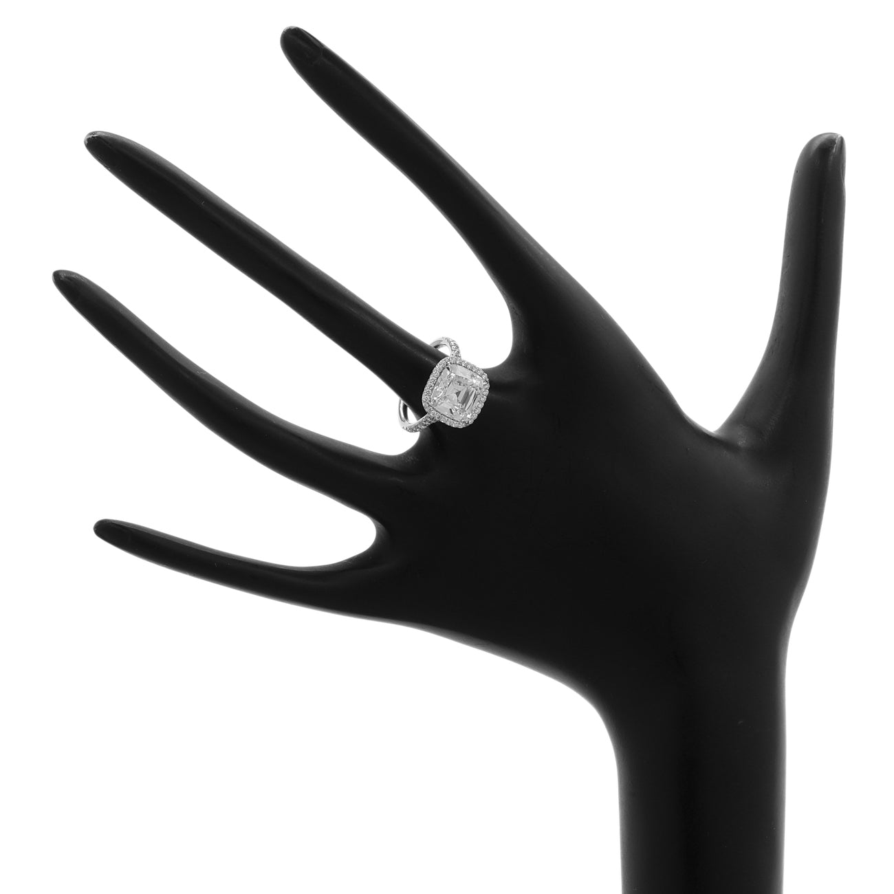 Exclusive Tiffany & Co. Platinum 4.59 Carat Cushion Cut Diamond Soleste Halo Engagement Ring — Top View