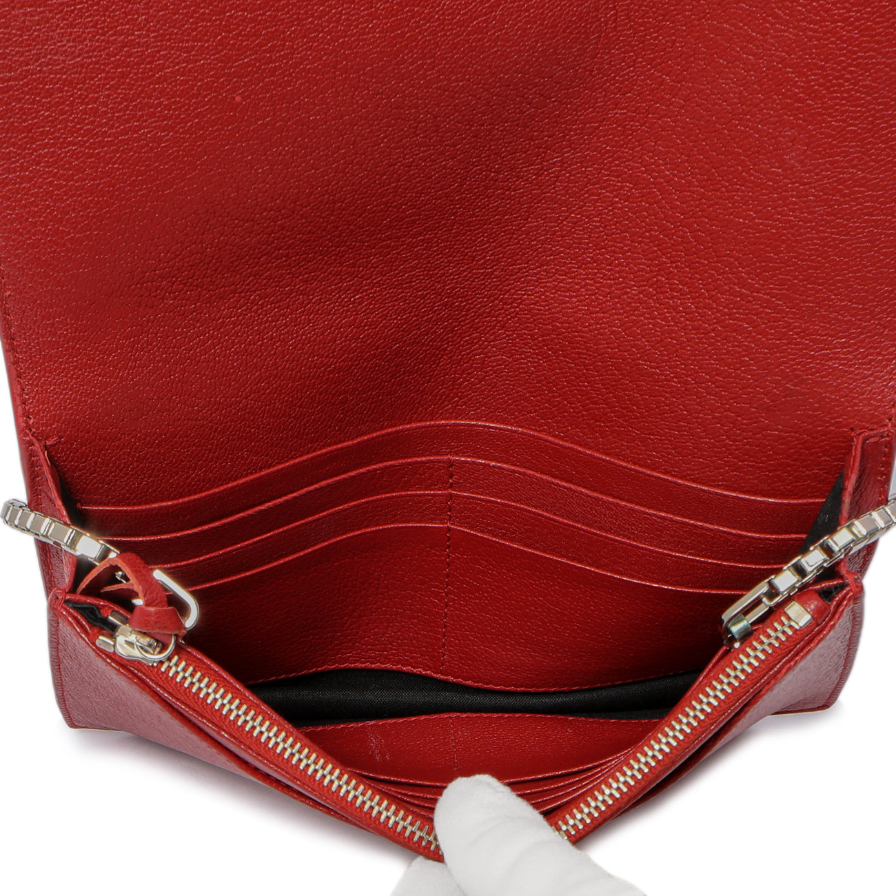 Exclusive Balenciaga Rouge Groseille Chevre Metallic Edge Wallet on Chain — Alternate View 9