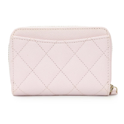 Exclusive Chanel Light Pink Quilted Caviar Zip Coin Wallet — Side View