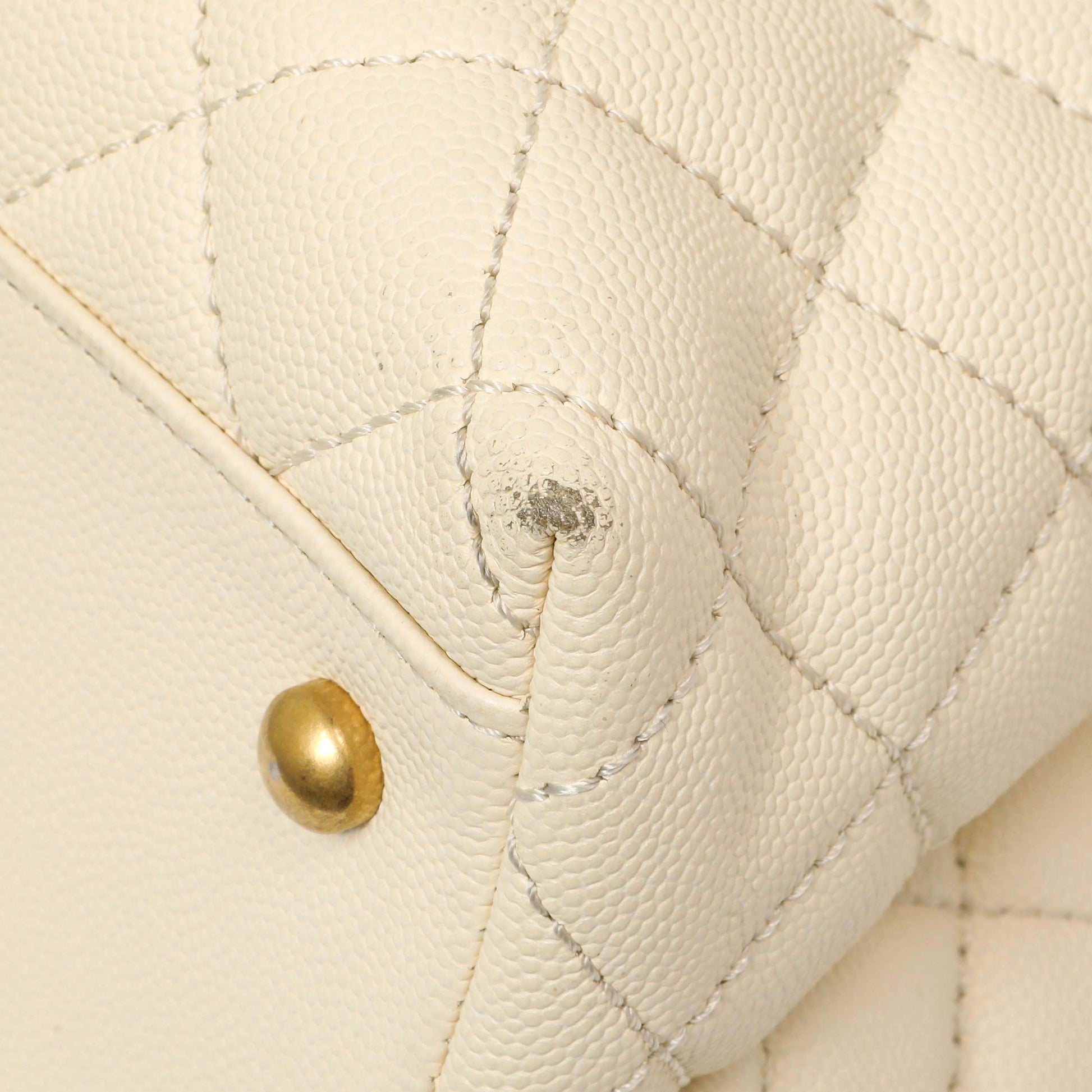 Exclusive Chanel Ivory Quilted Caviar Lizard Medium Coco Handle — Top View