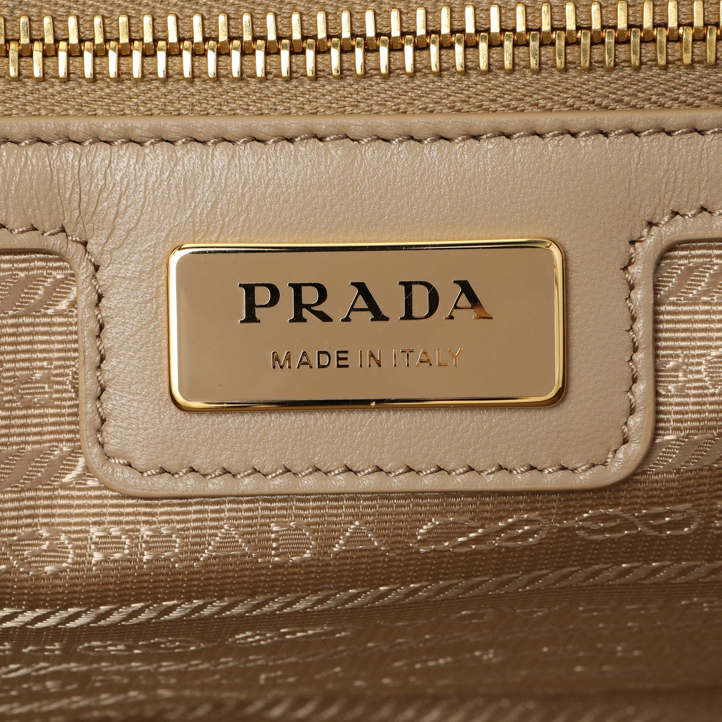 Exclusive Prada Camel Re-Nylon Saffiano Medium Re-Edition 1978 Tote — Detail View