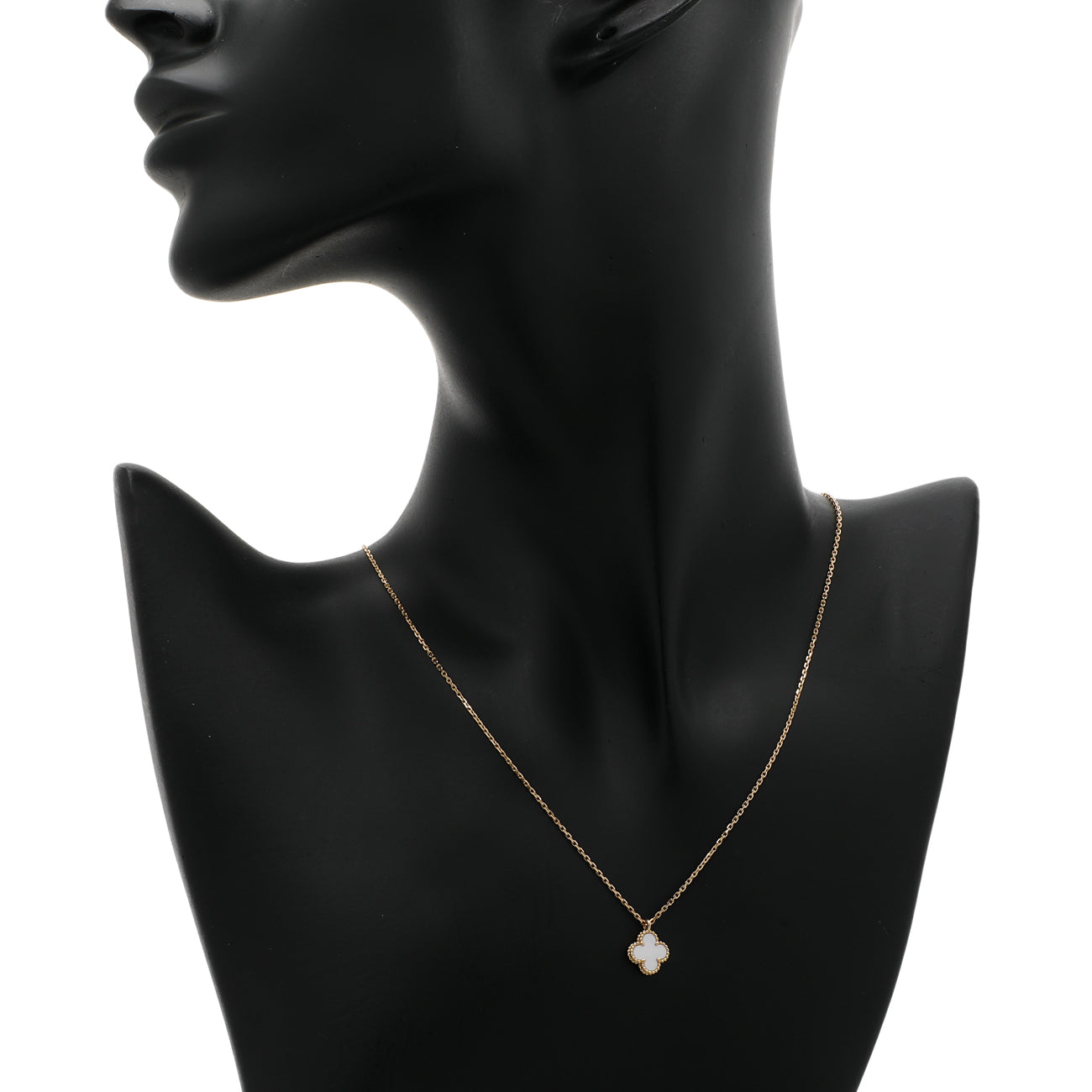 Exclusive Van Cleef & Arpels 18K Yellow Gold Mother of Pearl Sweet Alhambra Pendant Necklace — Top View