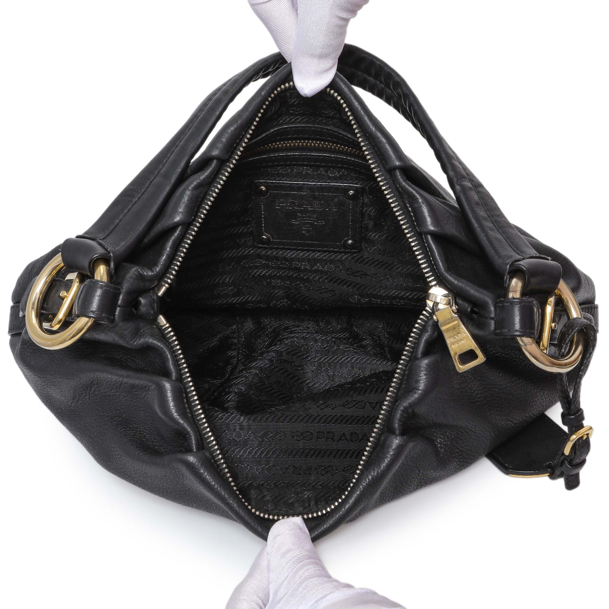Exclusive Prada Black Vitello Daino Shoulder Bag — Top View