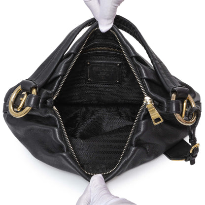 Exclusive Prada Black Vitello Daino Shoulder Bag — Top View