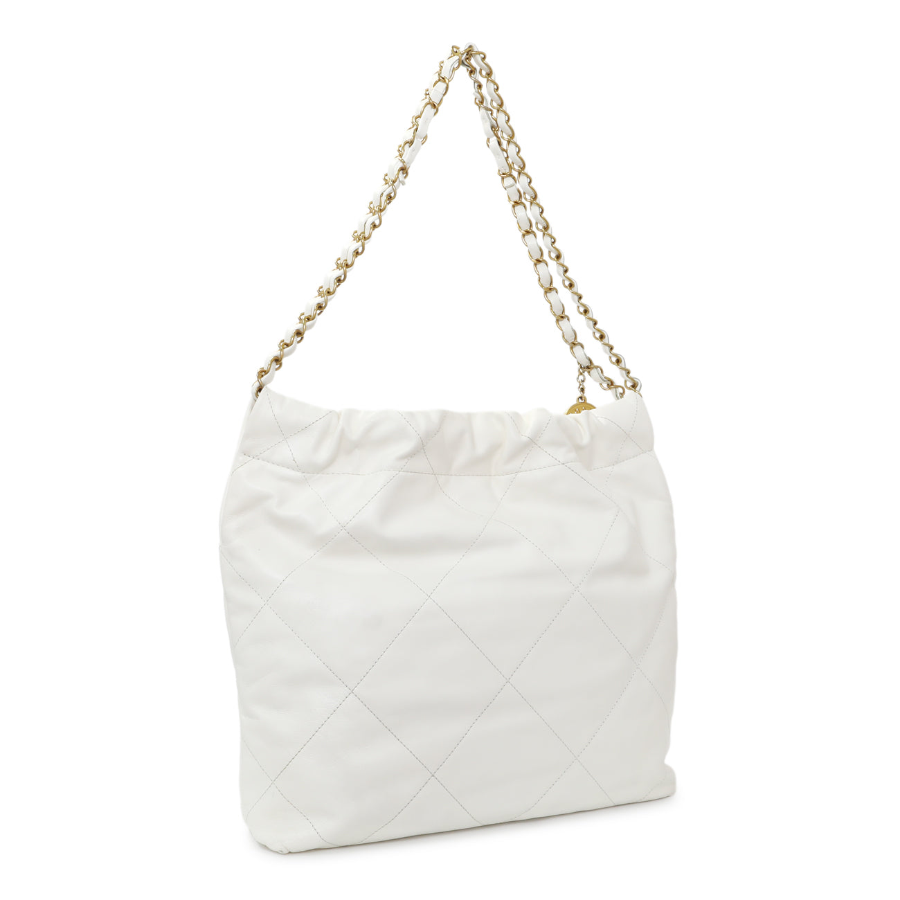 Exclusive Chanel White Shiny Quilted Calfskin Small Chanel 22 — Side View