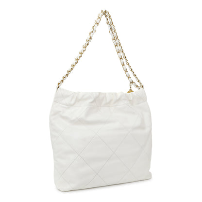 Exclusive Chanel White Shiny Quilted Calfskin Small Chanel 22 — Side View
