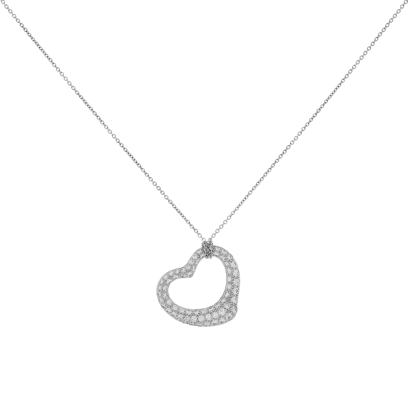 Exclusive Tiffany & Co. Platinum Diamond 22mm Open Heart Pendant Necklace — Front View