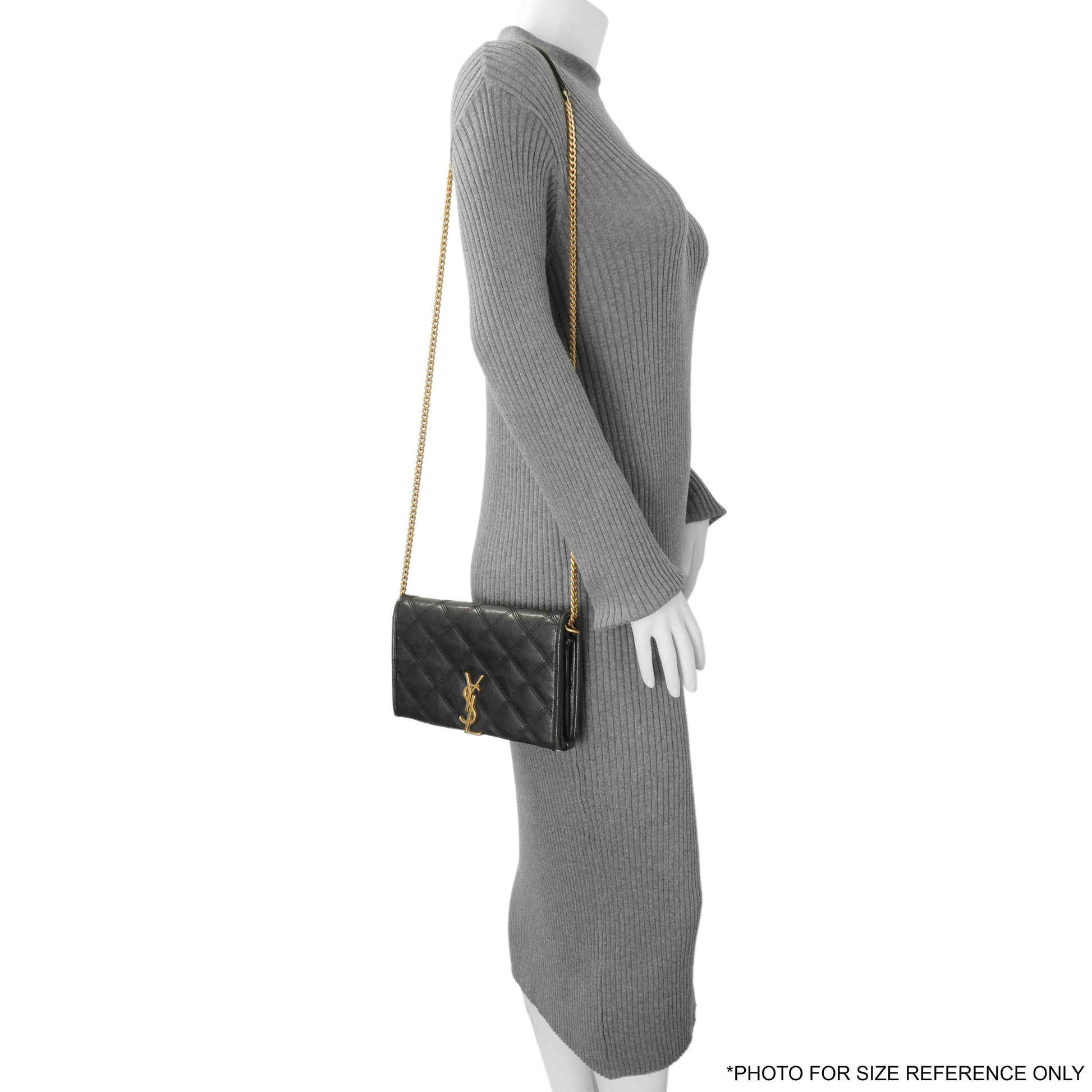 Exclusive Saint Laurent Black Lambskin Diamond Quilted Becky Chain Wallet — Alternate View 13