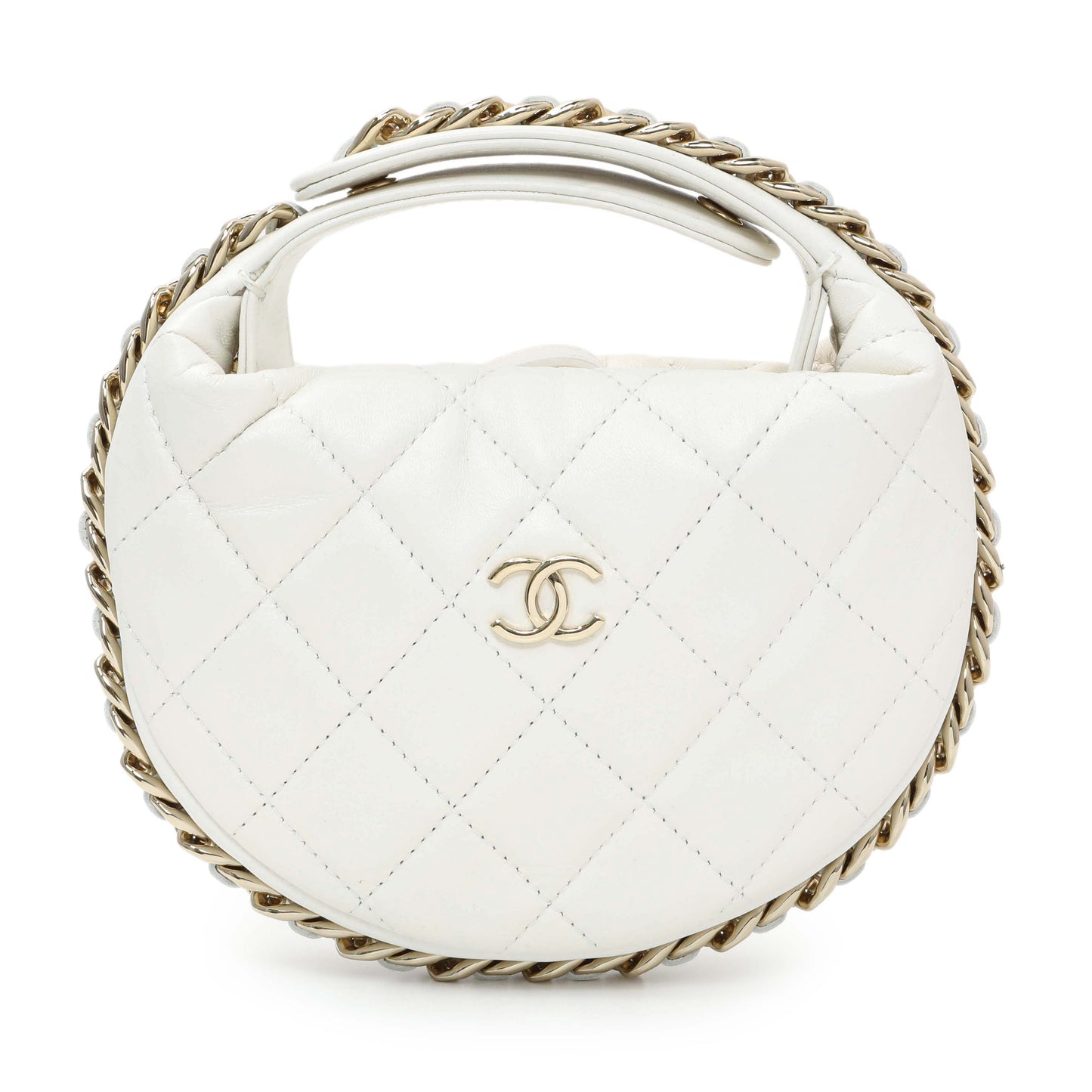 Exclusive Chanel White Lambskin Quilted Chain Around Pouch — Front View