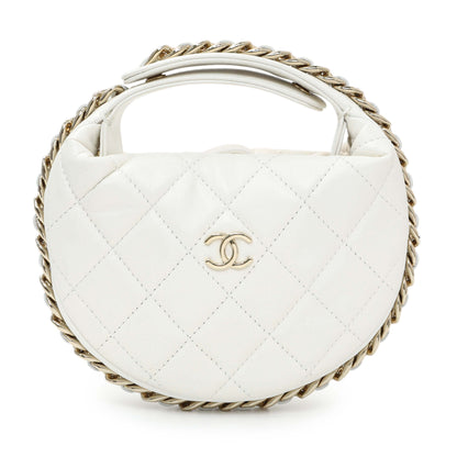Exclusive Chanel White Lambskin Quilted Chain Around Pouch — Front View