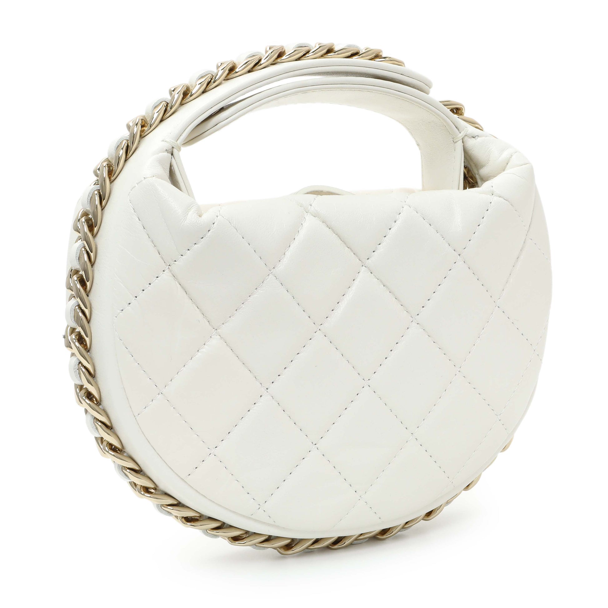 Exclusive Chanel White Lambskin Quilted Chain Around Pouch — Side View