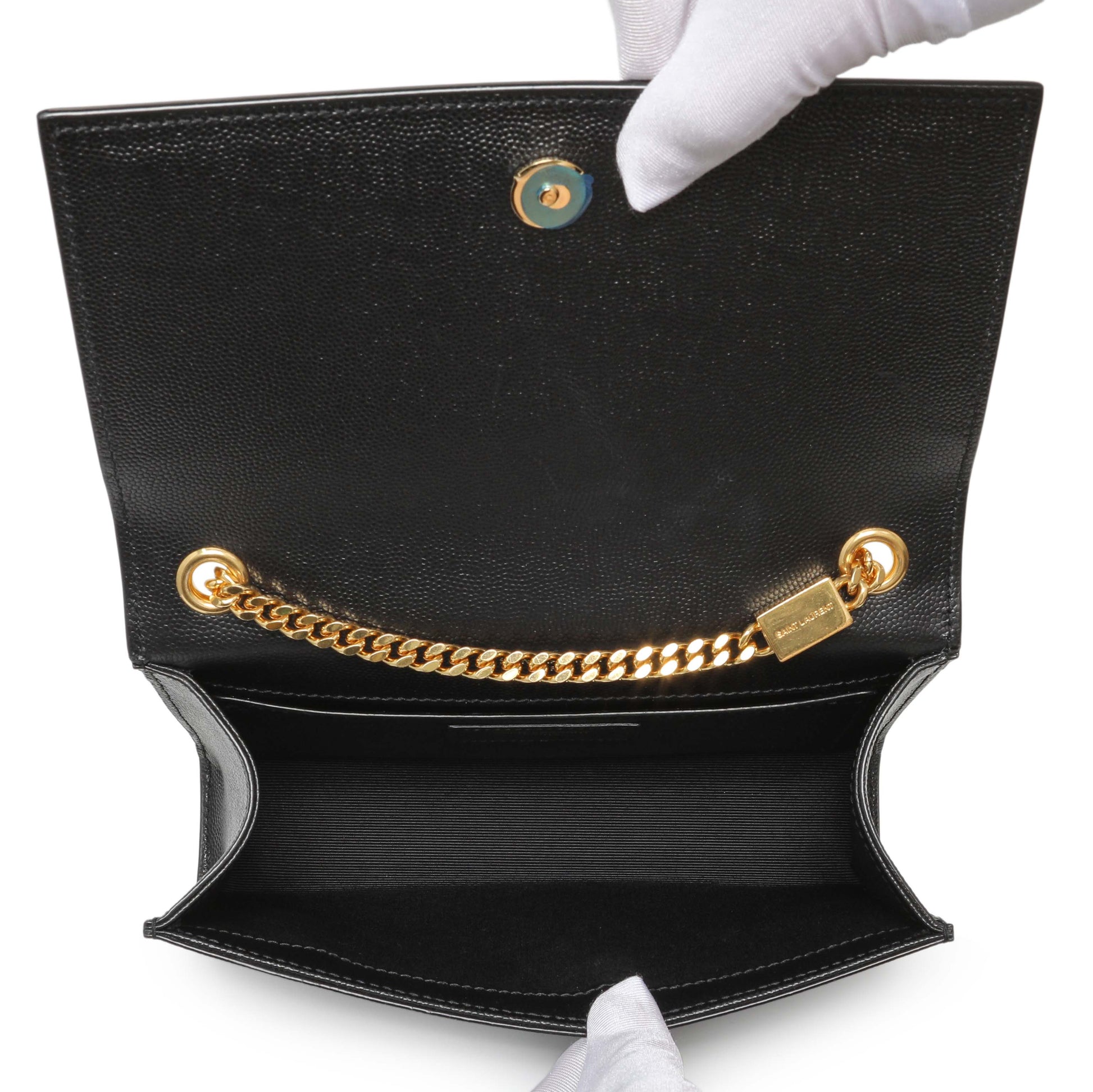 Exclusive Saint Laurent Black Grain De Poudre Small Monogram Kate Satchel — Lifestyle View
