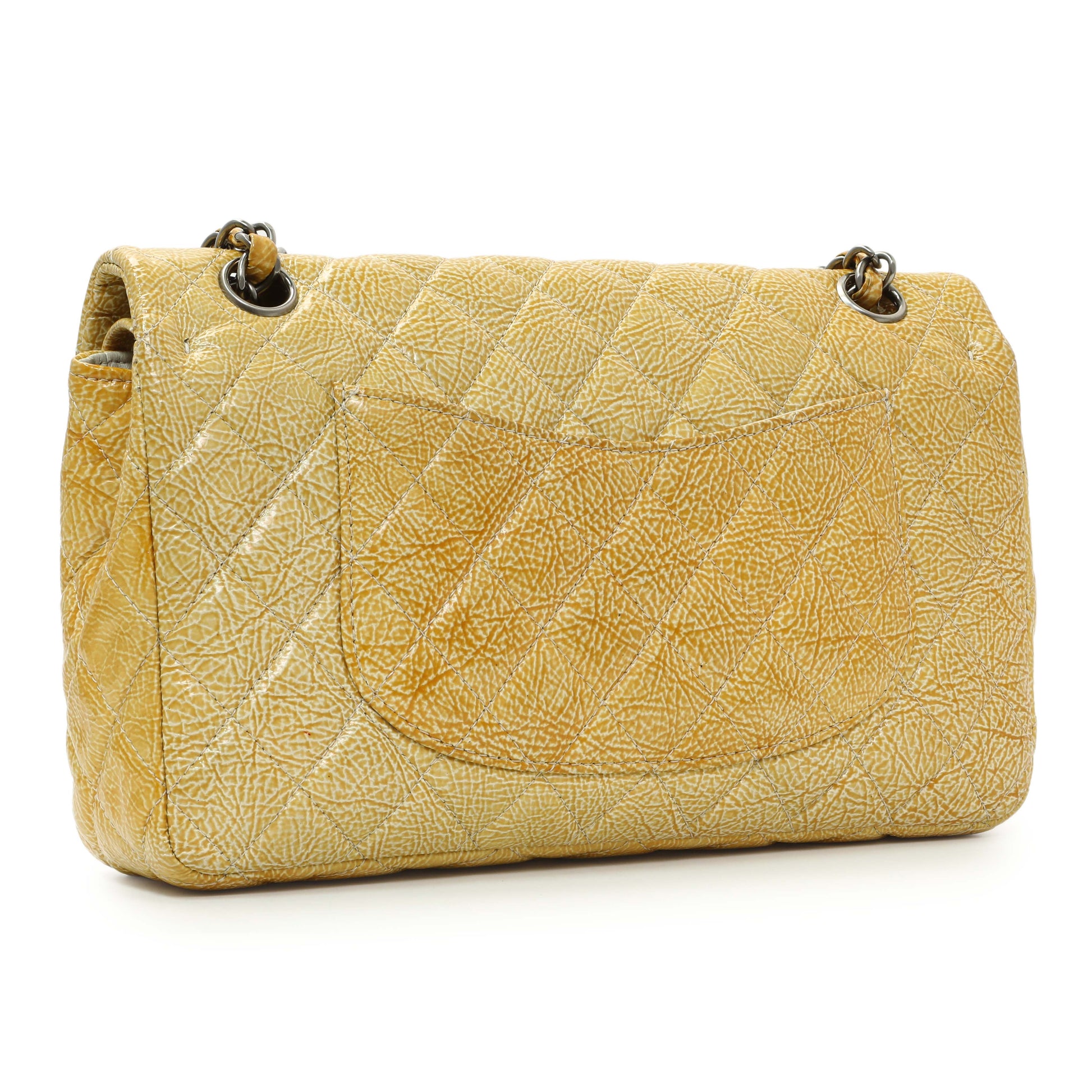 Exclusive Chanel Beige Crinkled Patent Medium Double Flap — Side View
