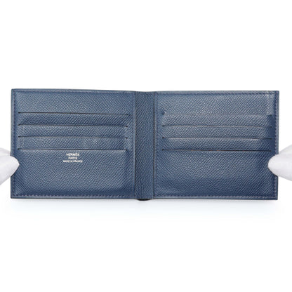 Exclusive Hermes Bleu Indigo Epsom Citizen Twill Compact Wallet — Top View