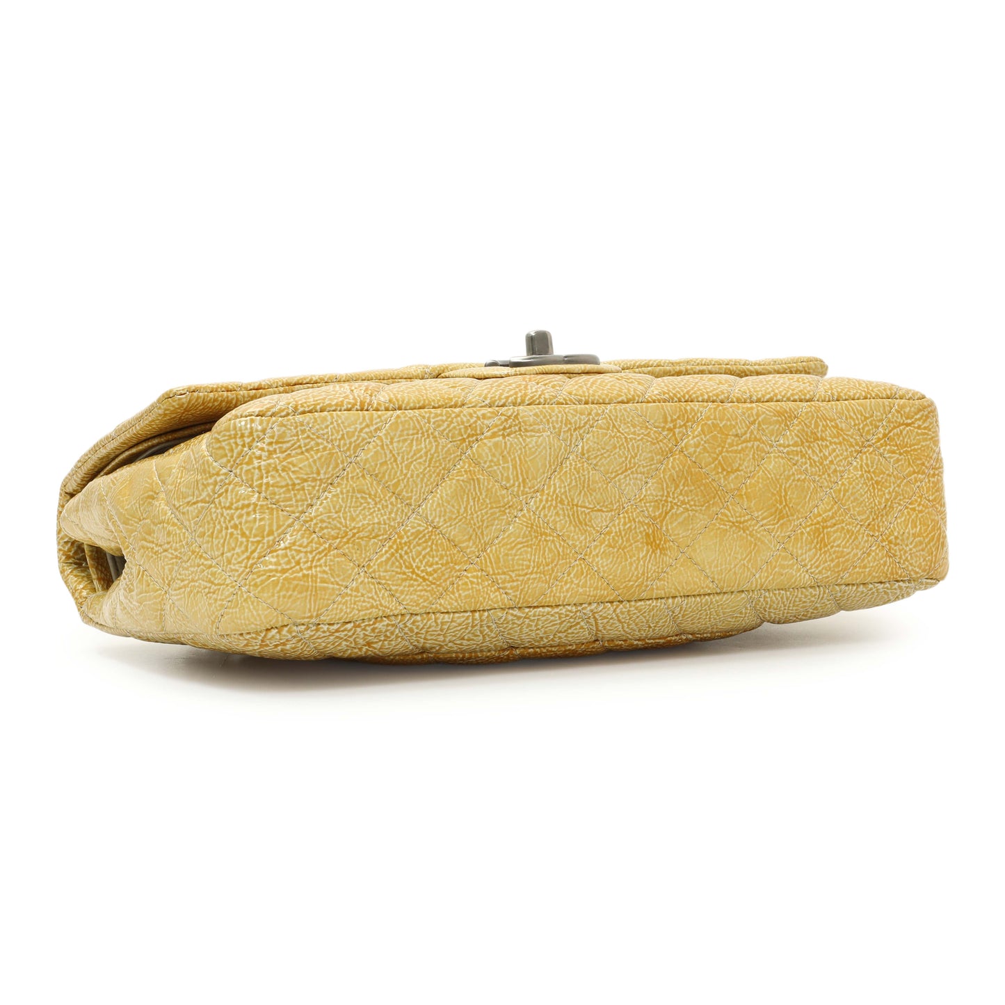 Exclusive Chanel Beige Crinkled Patent Medium Double Flap — Back View