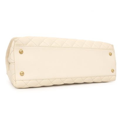 Exclusive Chanel Ivory Quilted Caviar Lizard Medium Coco Handle — Back View