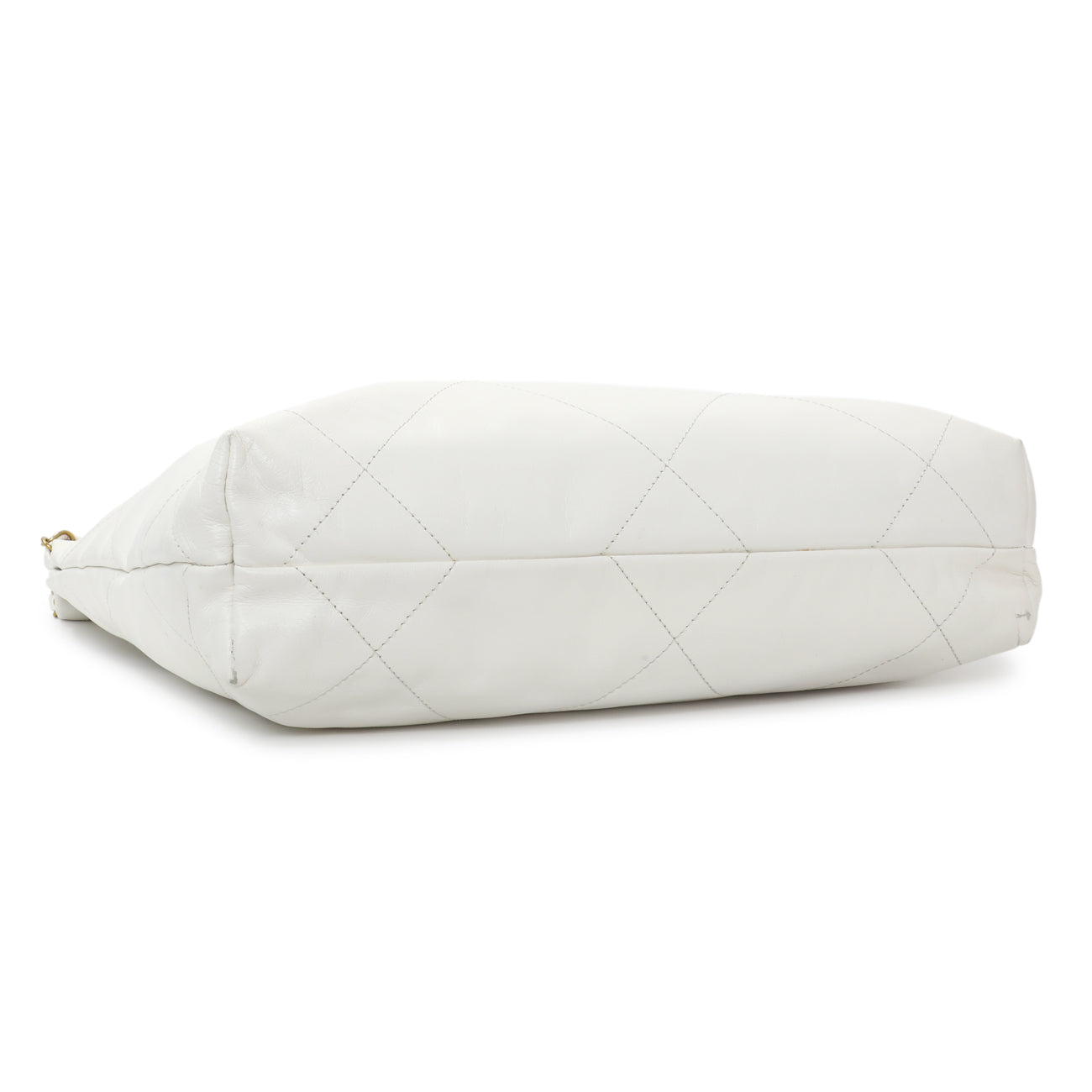 Exclusive Chanel White Shiny Quilted Calfskin Small Chanel 22 — Back View