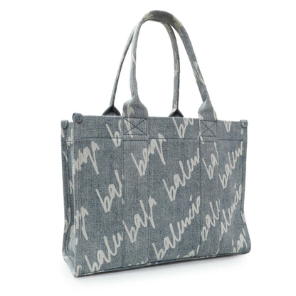 Exclusive Balenciaga Small Hardware Scribble Printed Denim Tote Bag — Side View