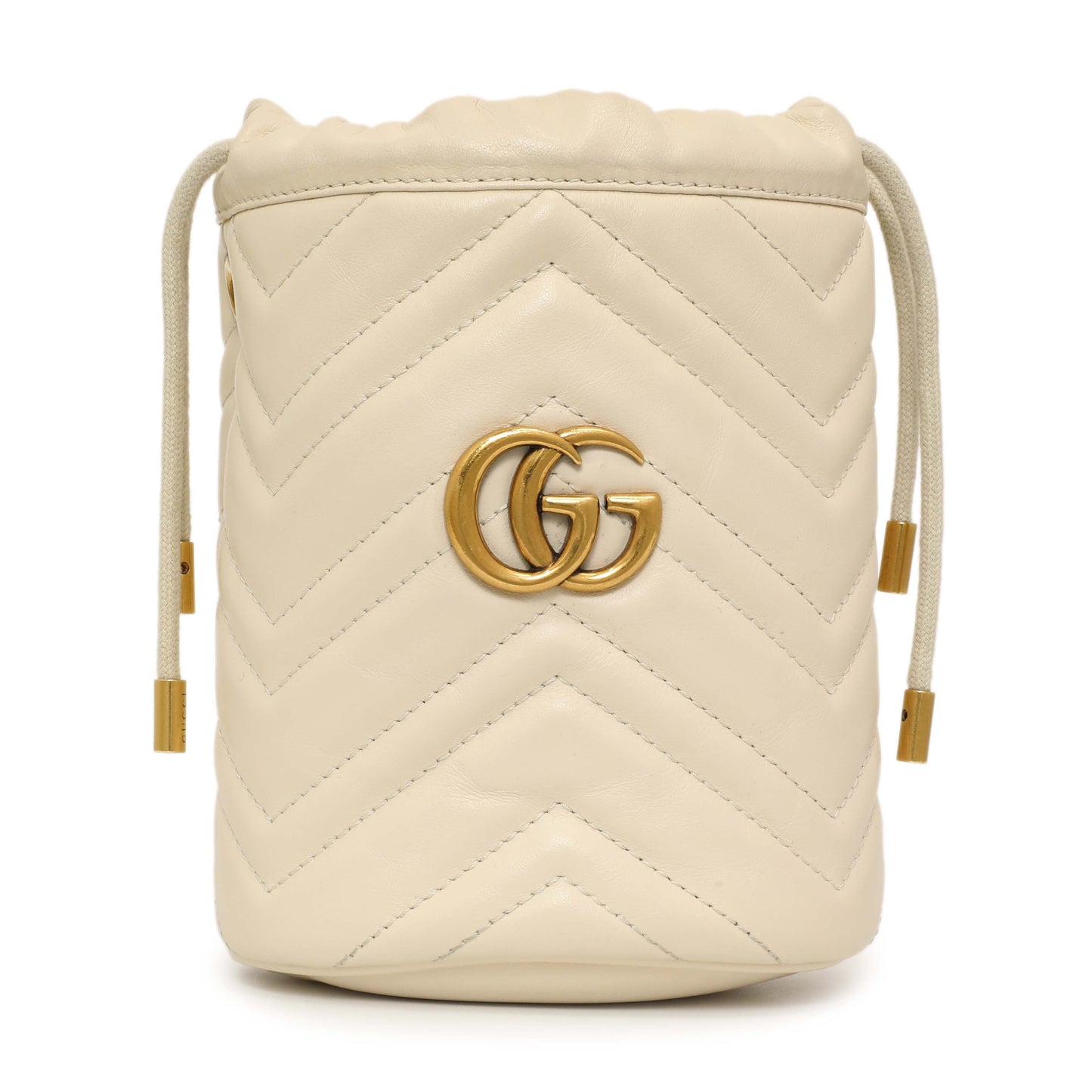 Exclusive Gucci White Calfskin Matelasse Mini GG Marmont Bucket — Side View