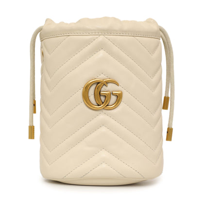 Exclusive Gucci White Calfskin Matelasse Mini GG Marmont Bucket — Side View