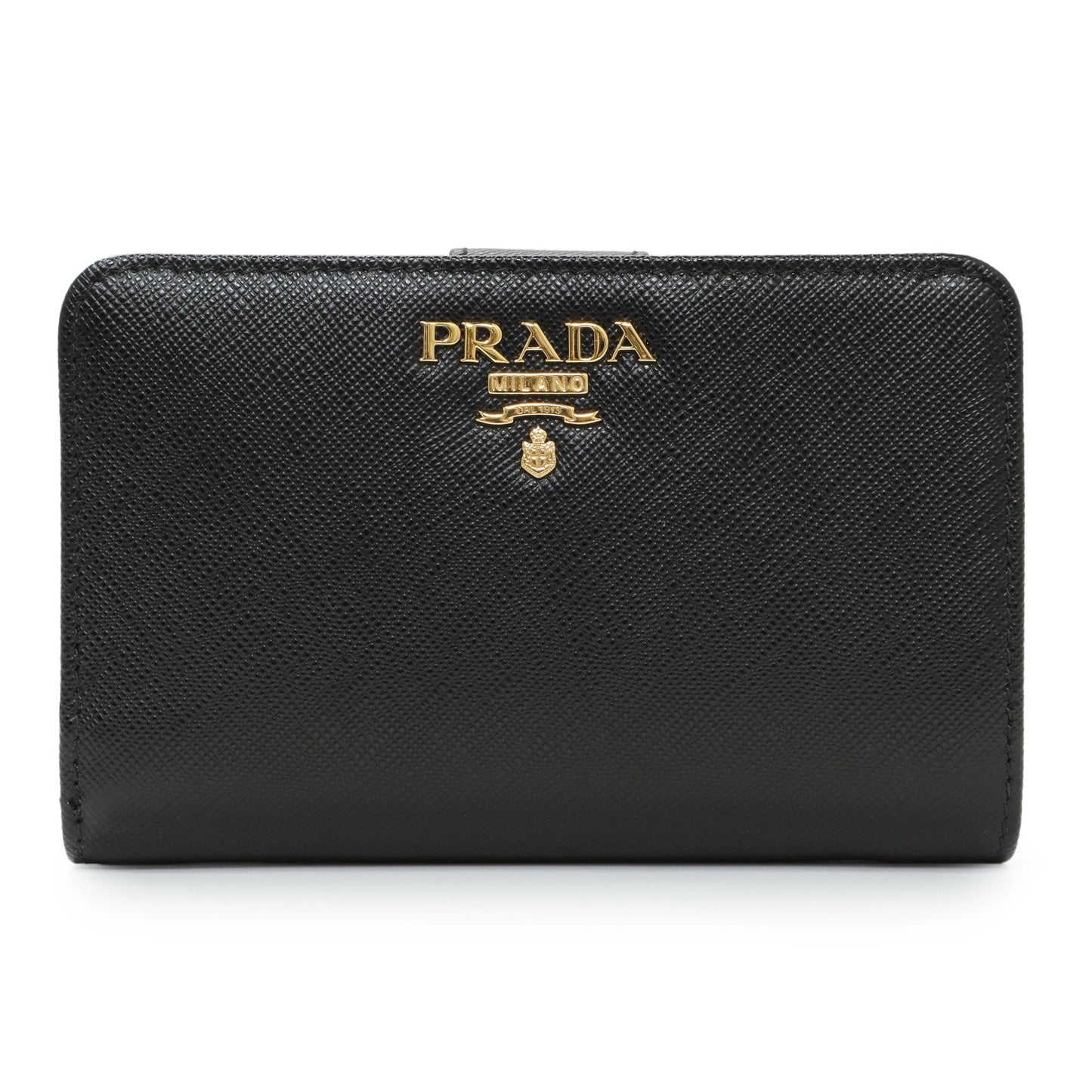 Exclusive Prada Black Saffiano Compact Wallet — Front View