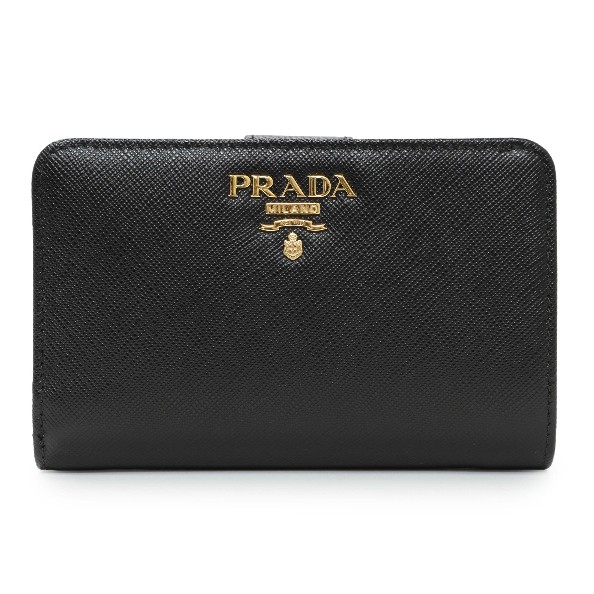 Exclusive Prada Black Saffiano Compact Wallet — Front View