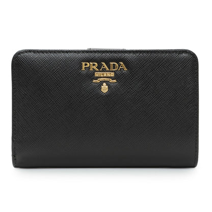 Exclusive Prada Black Saffiano Compact Wallet — Front View